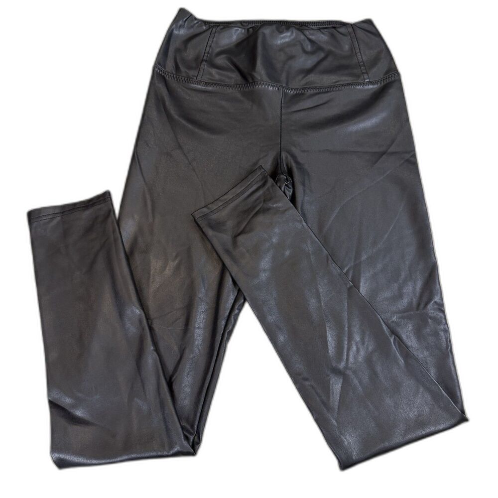 7 For All Mankind Faux Leather High Rise Leggings Black Sz S 28.5 Inseam
